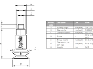 S.B10-2CR60.MM5M.00 Сильфонная вакуумная присоска B10-2.10.01AC (3150023) (аналог PIAB) (5)